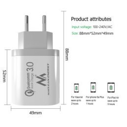 Maclean Energy nabíjačka QC 3.0  MCE479 B - biela Qualcomm Quick Charge 3,6-6V / 3A, 6-9V / 2A, 9-12V / 1,5A