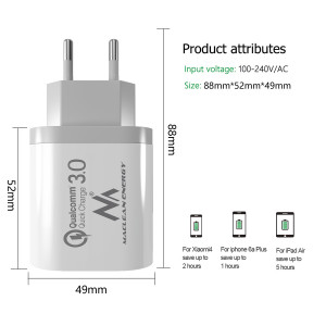 Maclean Energy nabíjačka QC 3.0  MCE479 B - biela Qualcomm Quick Charge 3,6-6V / 3A, 6-9V / 2A, 9-12V / 1,5A